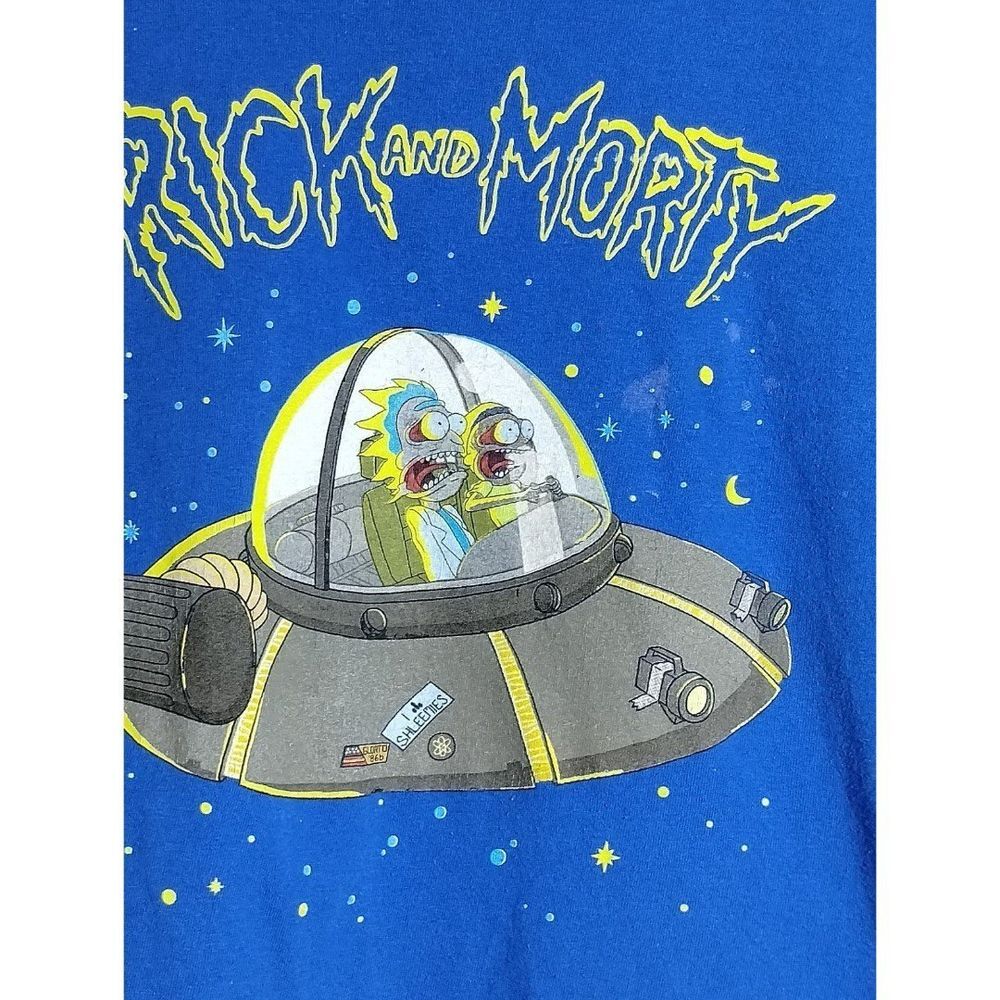 Rick and Morty Graphic T-Shirt Cartoon Sci-Fi Tee Blue Adult Size